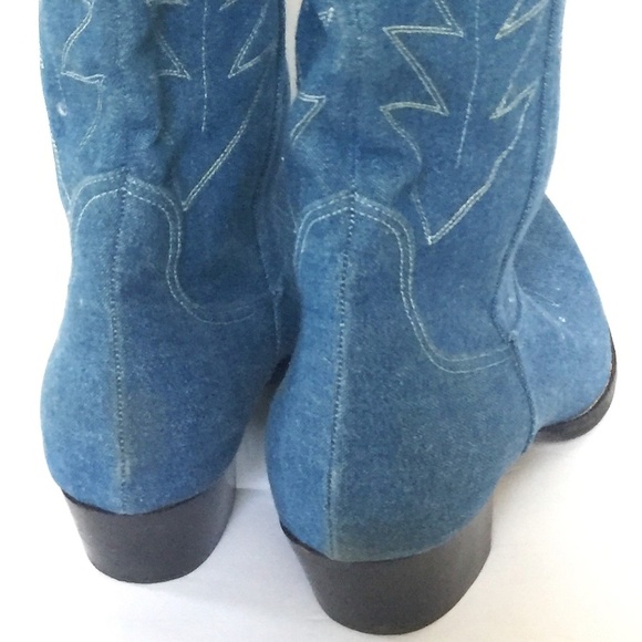 Chambray Denim Jean Western Cowboy Boots Sz 6 - Picture 3 of 6